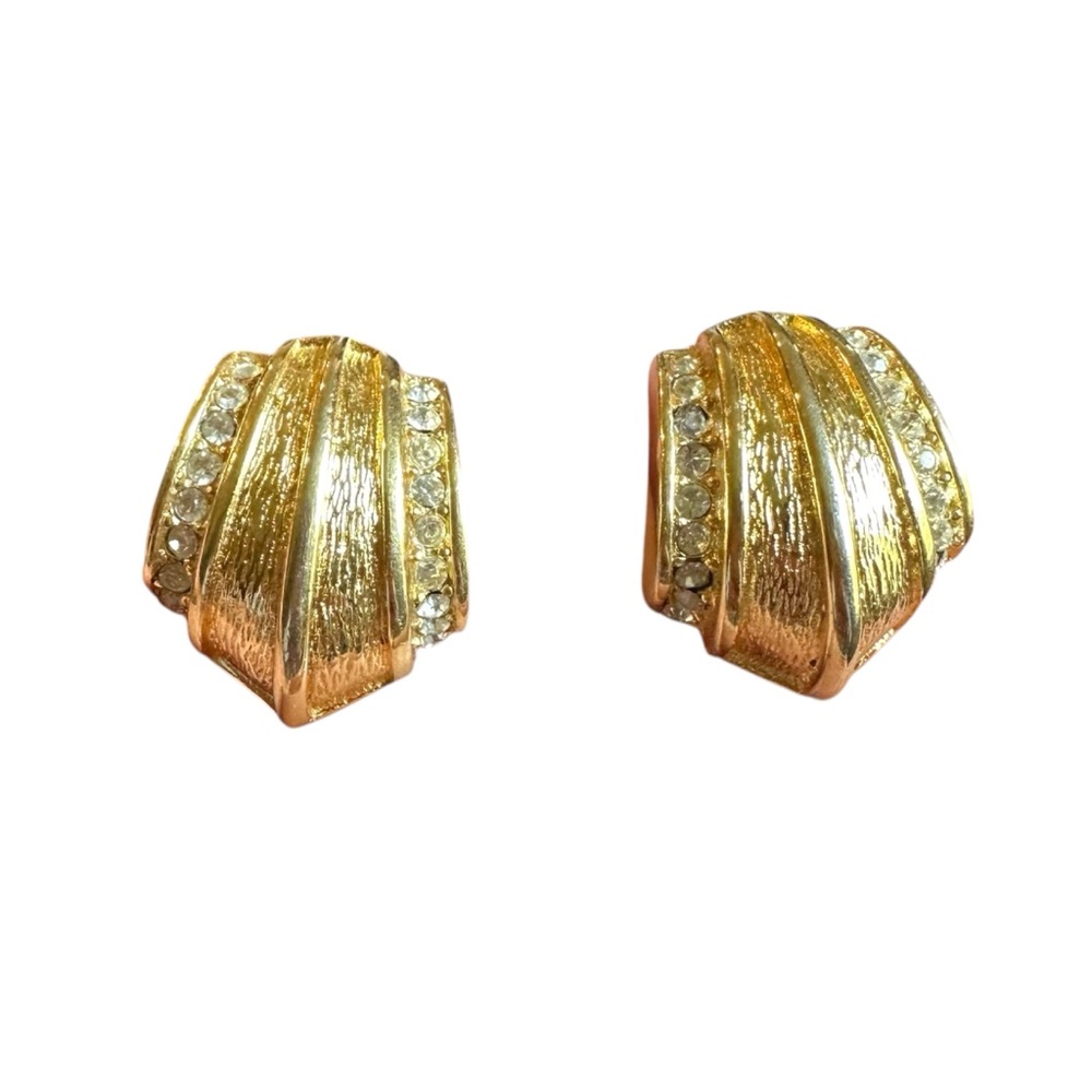 Vintage Dior Clip on Gold Tone Earrings with Rhinestones